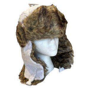 Dakota Dan white cotton brown faux fur trooper style winter cap hat one size